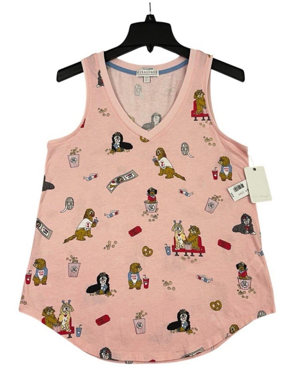 PJ Salvage Womens Pajama Shirt Small Pink Dog Print Sleep Shirt Loungewear NEW